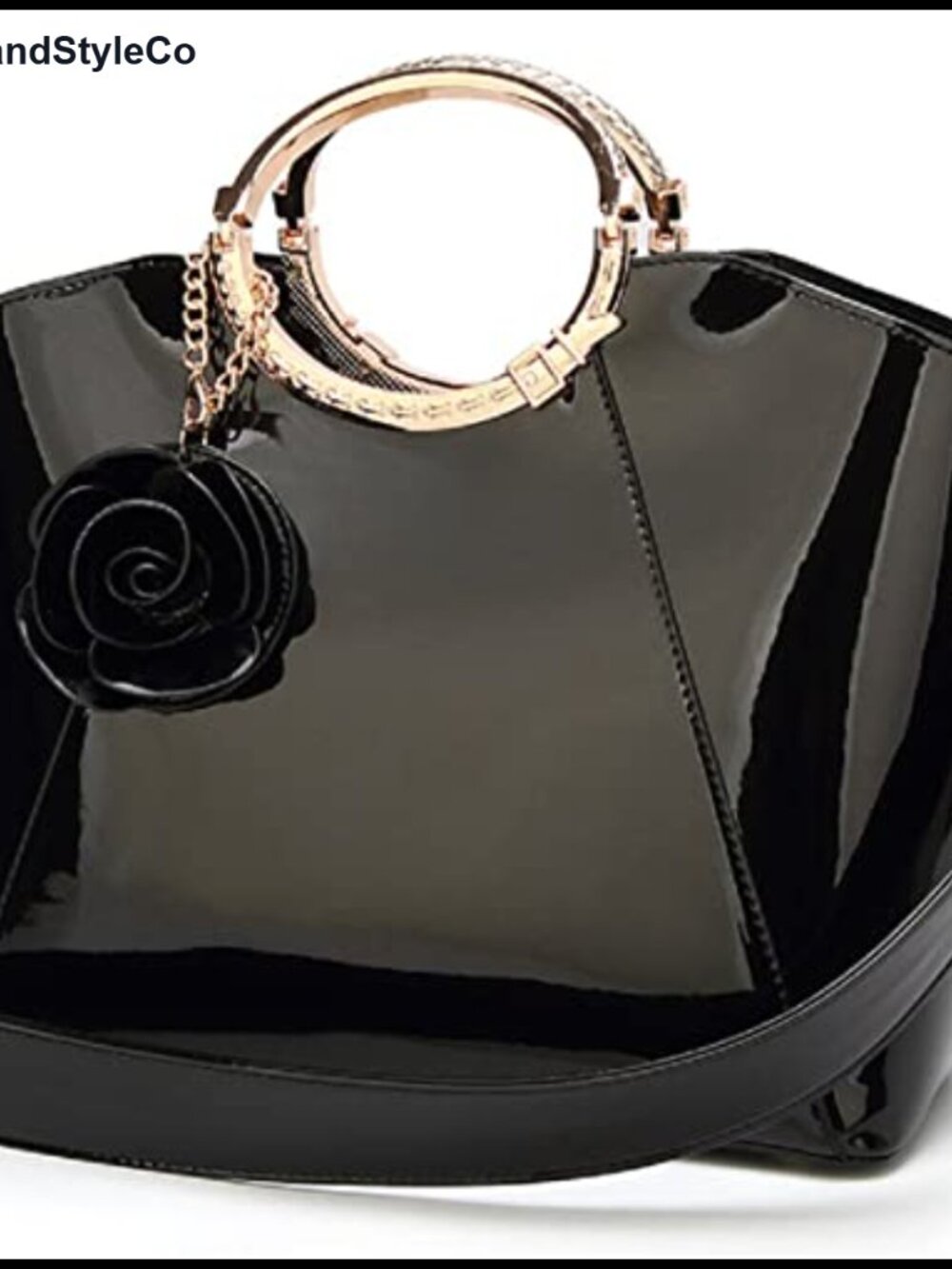Glossy Faux Patent Leather Shoulder Handbag Satchel Tote Evening Party